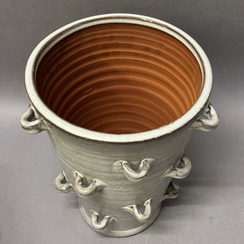 11 - Large pale grey tapered vase with lugs, 33cm high x 29cm diameter Ref: 675740