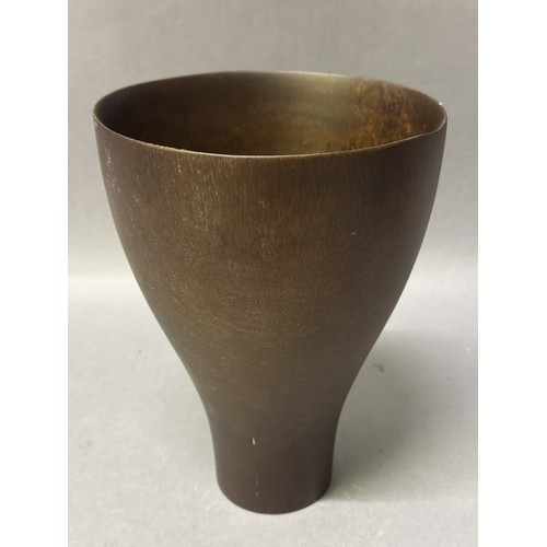 33 - Pair of 'Sculpture in Wood' tall footed wood bowl, 25cm high x 18.5cm diameter (2) Ref: 374402