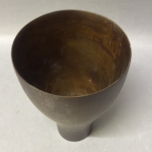 33 - Pair of 'Sculpture in Wood' tall footed wood bowl, 25cm high x 18.5cm diameter (2) Ref: 374402