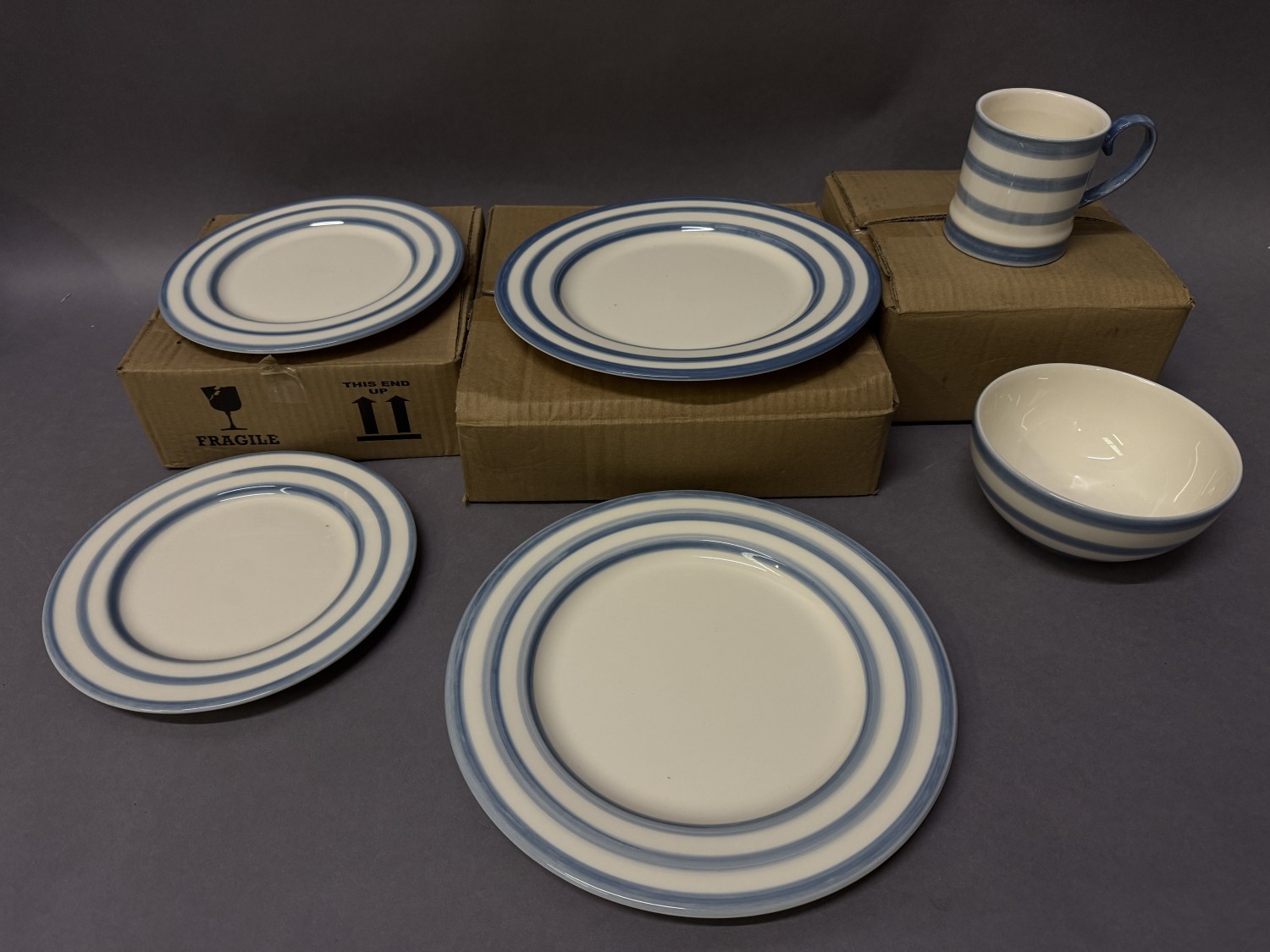 Nine boxed Marine Blue, twelve pieces dinner service, four dinner ...