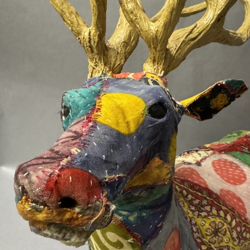8 - A Rajastan patchwork stag, floral, 75cm high x 65cm long