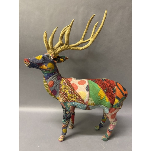 9 - A Rajastan patchwork stag, floral, 75cm high x 65cm long