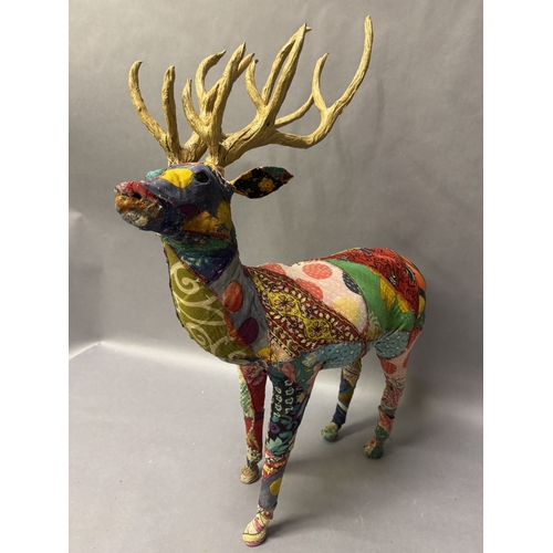 9 - A Rajastan patchwork stag, floral, 75cm high x 65cm long