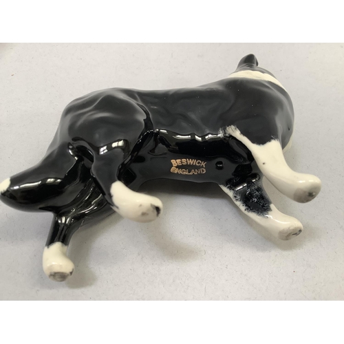 33 - A Beswick model of a donkey, a calf, a Collie dog, and a Jack Russell, the donkey, 11cm high, and a ... 