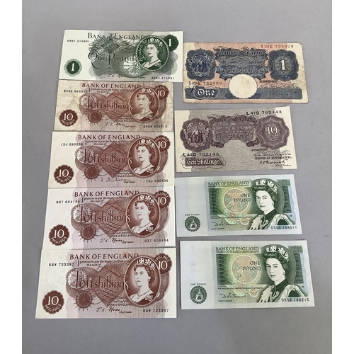 Peppiatt mauve ten shilling note VF plus eight other British banknotes