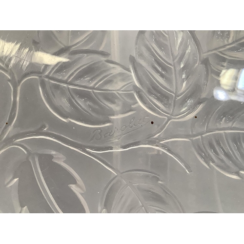 15 - Barolac opalescent shallow glass bowl, the underside moulded in relief with leaves, 28.5cm diameter ... 