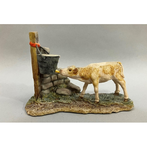 18 - A Border Fine Arts model 'Feeding Time' with calf by J A Butler, 14cm long, together with a Sherratt... 