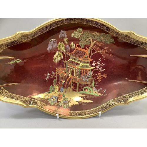 56 - Three items of Carlton ware Rouge Royale including an oval two handled dish with temple pattern, 31c... 