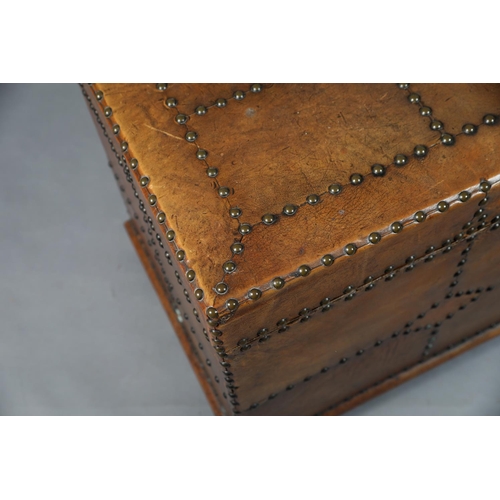 50B - An early 20th century mahogany, tan leather and close nailed coal box and firescreen, box 56cm wide ... 