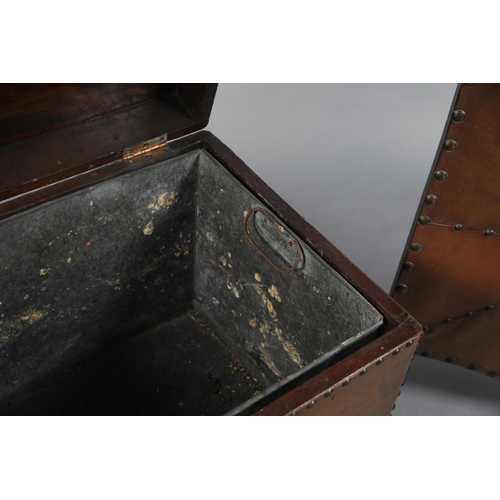 50B - An early 20th century mahogany, tan leather and close nailed coal box and firescreen, box 56cm wide ... 