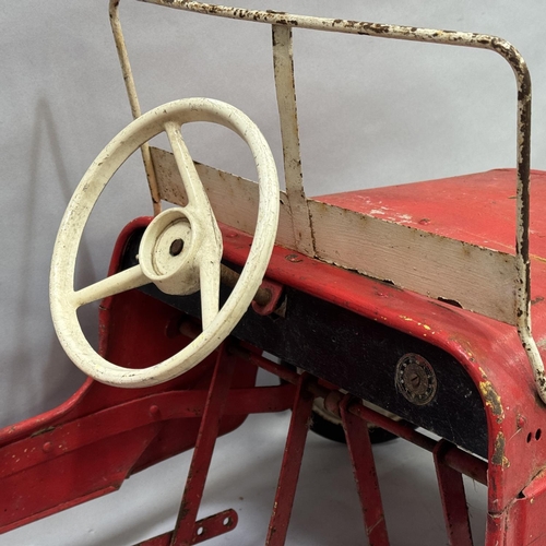1 - A mid-century Tri-ang pressed steel Land Rover pedal car with fold down windscreen and battery-power... 