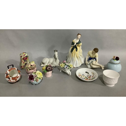 86 - Royal Doulton figure Treasure Island and Joan, Russian china horse, flower clusters, Royal Crown Der... 