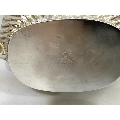 3 - A four piece silver plated tea and coffee service of oval and part reeded form comprising coffee pot... 
