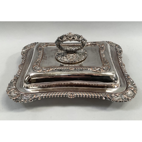6 - A pair of heavy plated on copper tureens and covers with foliate detachable handles, gadroon, shell ... 