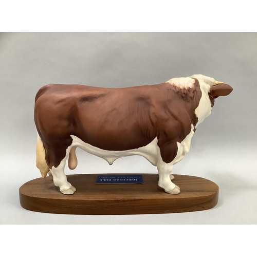 34 - 'Hereford Bull', a Connoisseur model by Beswick, on wooden plinth, 29cm long x 19cm high