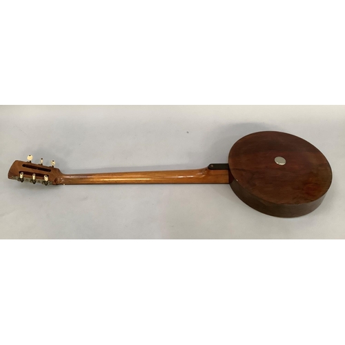 27 - A rosewood banjo, the fingerboard and frame inlaid with mother-of-pearl, 91.5cm long