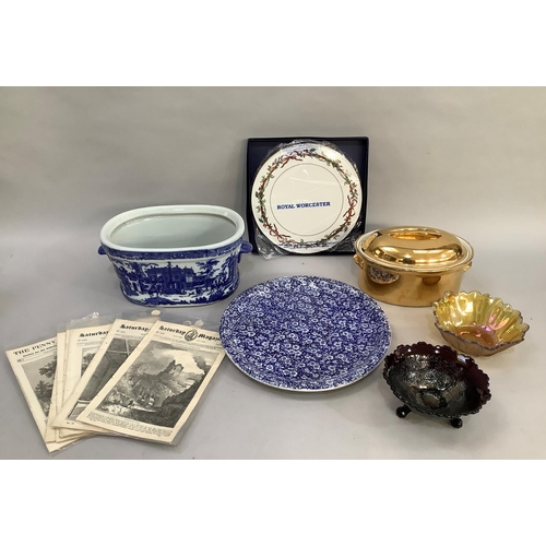 107 - A Royal Worcester Holly Ribbons cake platter boxed, a Japanese Hawthorn blue & white plaque, a Royal... 