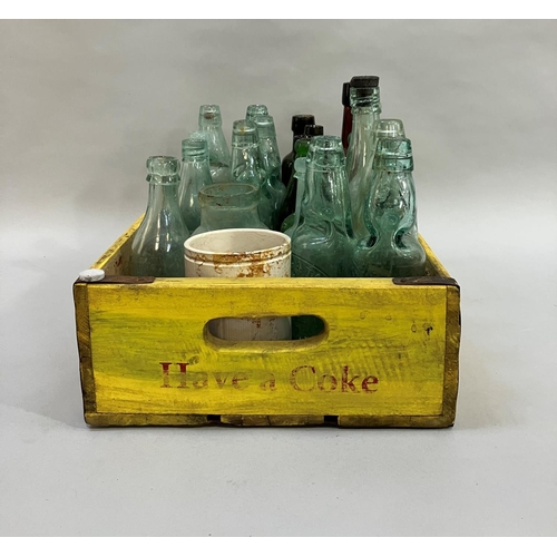 31 - A collection of cod and other pot bottles, a brown glass Tadcaster Tower Brewery York, a green glass... 