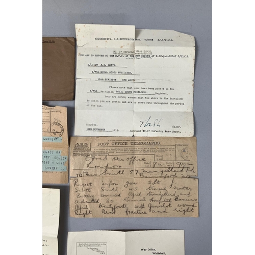 122 - A collection of ephemera relating to the late Lieutenant James Scott Smith, including a telegraph fr... 