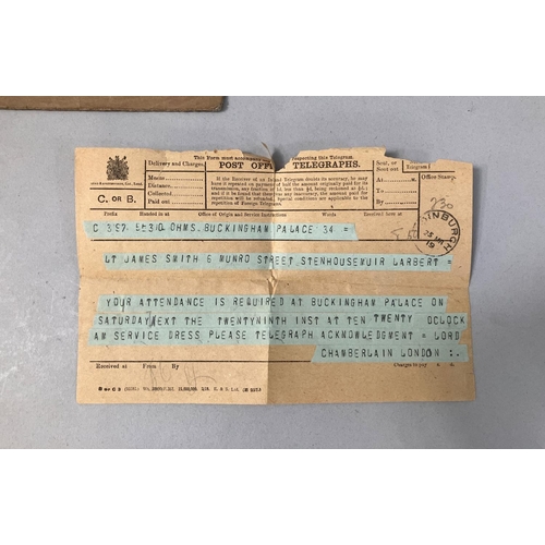 122 - A collection of ephemera relating to the late Lieutenant James Scott Smith, including a telegraph fr... 