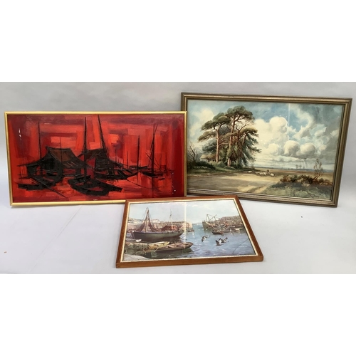 52 - J H after Fred Pierson, landscape with shepherd and flock, watercolour, signed to lower left, 45cm x... 