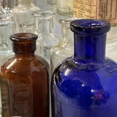 202 - A collection of 25 late 19th and early 20th century bottles, including Sloan’s Family Liniment, Owbr... 