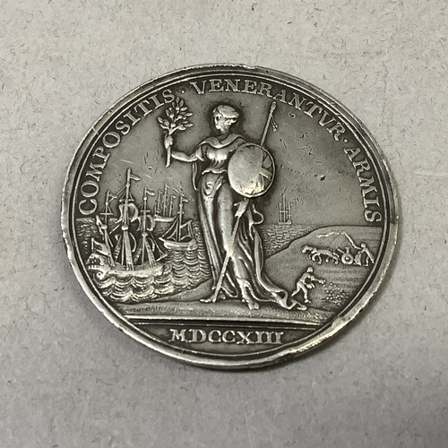 299B - A 1713 Queen Anne 'Peace of Utrecht' silver medal designed by John Croker, possibly ex mount, approx... 