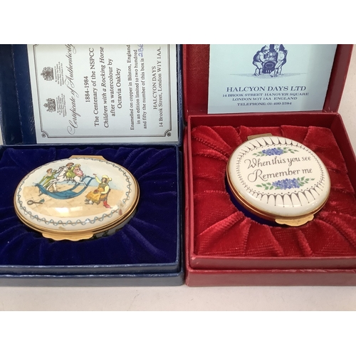 325 - Four Bilston and Battersea enamel boxes, A Token of Affection, With Much Love, Remember Me, and I Lo... 