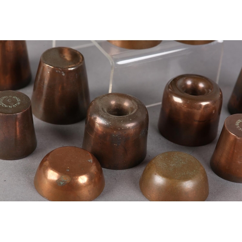 32 - A SET OF FIVE MINIATURE COPPER RING MOULDS, 4.5cm diameter x 3.75cm high, five tapered moulds, 3.5cm... 