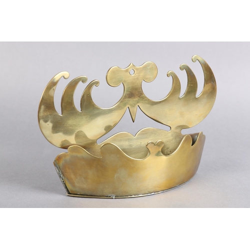 33 - A 19TH CENTURY BRASS SPILL POCKET of scrolled profile, 26.5cm wide x 15.5cm high
