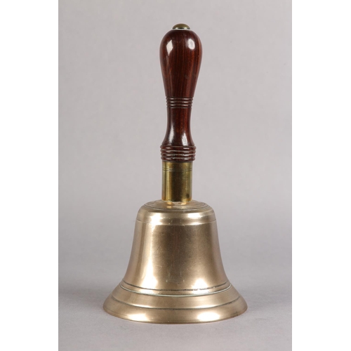 30 - AN EARLY 20TH CENTURY HANDBELL, with turned lignum vitae handle, 25cm high