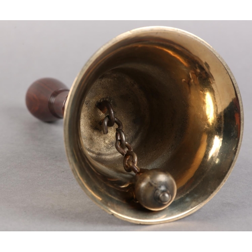 30 - AN EARLY 20TH CENTURY HANDBELL, with turned lignum vitae handle, 25cm high