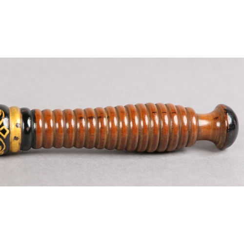 21 - A VICTORIAN CEREMONIAL TRUNCHEON, painted in gilt with crowned VR above a coat of arms, named for J.... 
