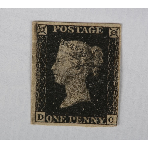 1 - 1840: Unused QV Penny Black SG2 Impf Plate 10 with large part original gum lettered D - C Small Crow... 