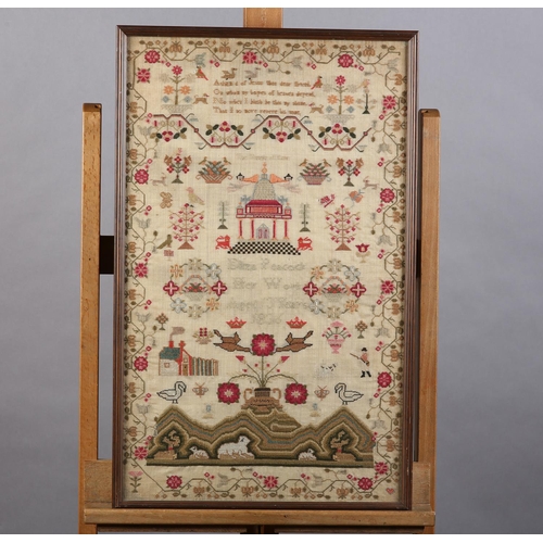 14 - AN EARLY 19TH CENTURY SAMPLER by Eliza Peacock Her Work Aged 13 Years 1836, in coloured silks on lin... 