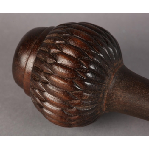 47 - A 19TH CENTURY FIJIAN HARDWOOD THROWING CLUB (ULLA TAVATAVA), hardwood, ribbed and fluted head, the ... 