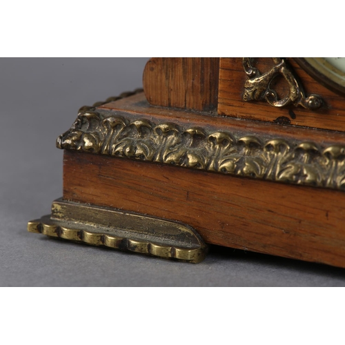 56 - A LATE 19TH CENTURY FRENCH OAK AND BRASS MOUNTED CLOCK BAROMETER-THERMOMETER, of architectural desig... 