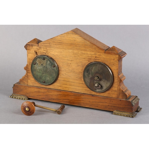 56 - A LATE 19TH CENTURY FRENCH OAK AND BRASS MOUNTED CLOCK BAROMETER-THERMOMETER, of architectural desig... 