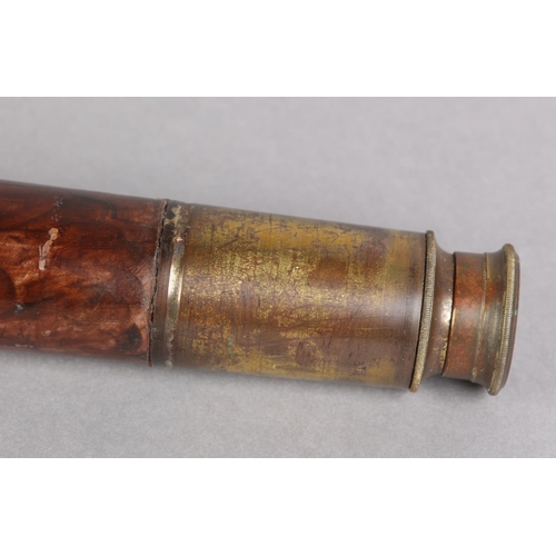 48 - A LEATHER WRAPPED BRASS SINGLE DRAW TELESCOPE, by Alf. Willings & Co Hartlepool, 68cm long