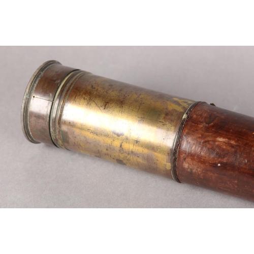 48 - A LEATHER WRAPPED BRASS SINGLE DRAW TELESCOPE, by Alf. Willings & Co Hartlepool, 68cm long
