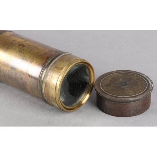 48 - A LEATHER WRAPPED BRASS SINGLE DRAW TELESCOPE, by Alf. Willings & Co Hartlepool, 68cm long