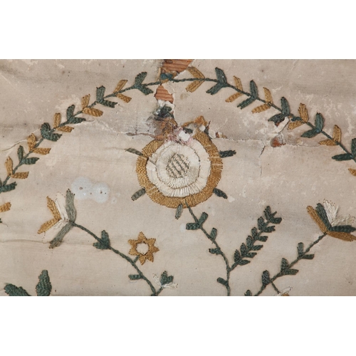 16 - A PAIR OF REGENCY NEEDLEWORK PANELS, signed in ink Jane Whittey 1816, worked on paper in green, ivor... 