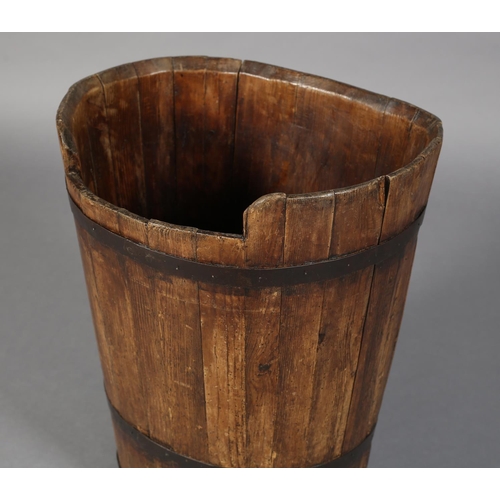 51 - A LATE 19TH/EARLY 20TH CENTURY COOPERED PINE AND IRON BOUND GRAPE HOD, 45cm x 37cm x 58cm high