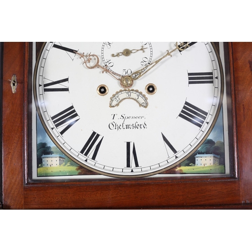 58 - AN EARLY 19TH CENTURY MAHOGANY LONGCASE CLOCK, by T Spencer of Chelmsford, having a 13