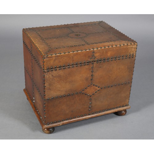 29 - AN EARLY 20TH CENTURY MAHOGANY, TAN LEATHER AND CLOSE NAILED COAL BOX, 56cm wide x 43cm deep x 48cm ... 