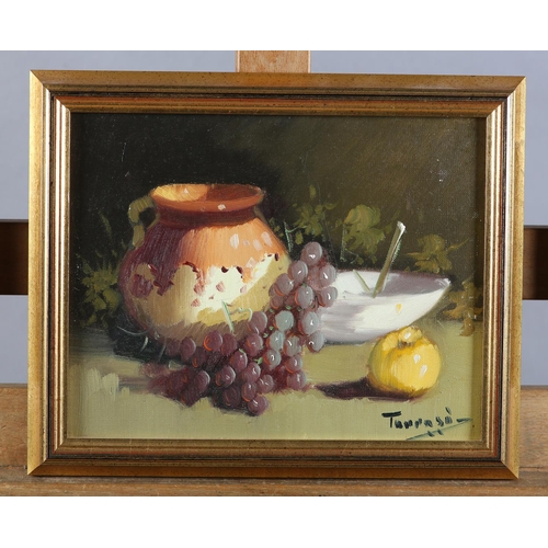 48 - ARR Antonio Tarraso (Spanish b1946) Still life of grapes, lemon and jug; grapes, melon and jug, a pa... 