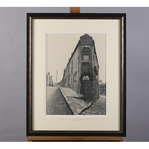 4 - ARR Stuart Walton (b1933), Narrow Building, Servia Road, Leeds, street scene, graphite and charcoal,... 