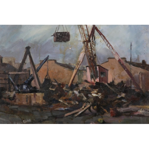 42 - ARR Gordon Radford (1936-2015), The Scrap Yard, oil on board, unsigned, 40.5cm x 50.5cm, unframed, a... 