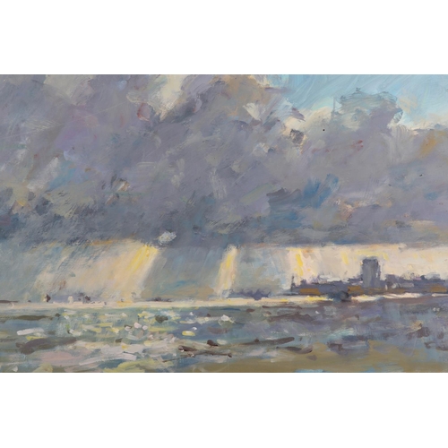 43 - ARR Gordon Radford (1936-2015) Rain Clouds Off the Scarborough Coast, oil on board, unsigned, 61cm x... 