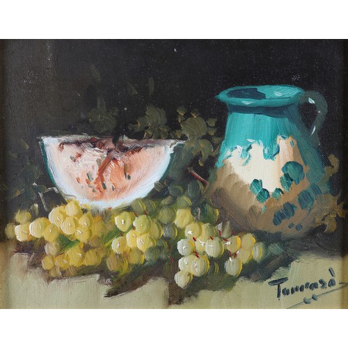 48 - ARR Antonio Tarraso (Spanish b1946) Still life of grapes, lemon and jug; grapes, melon and jug, a pa... 